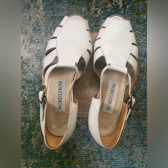 Vintage 90s Y2K Nordstrom cream open leather ankle strap cage sandals, size 7M - Picture 5 of 12